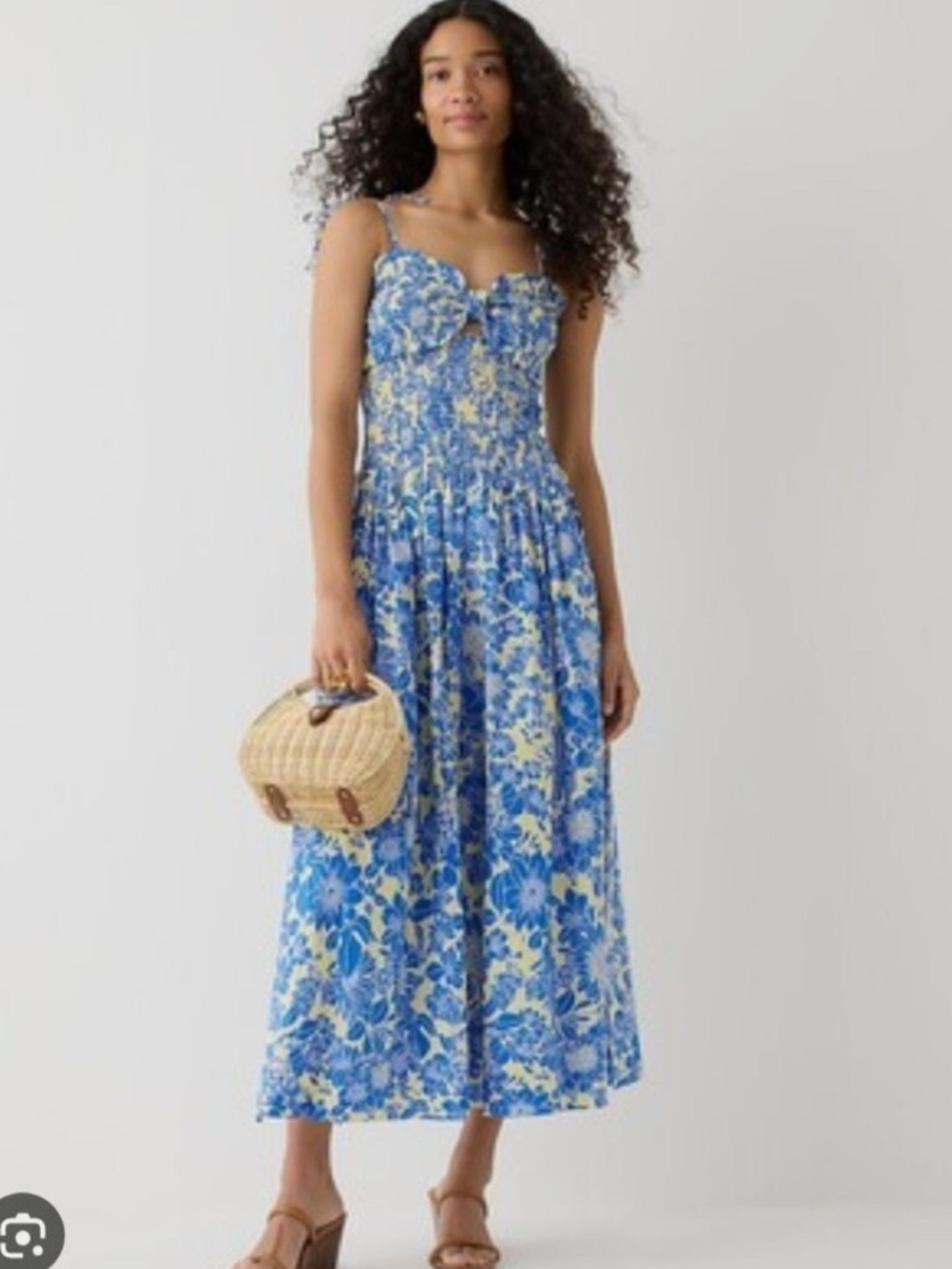 J. Crew Blue and Yellow Floral Smocked Maxi Dress